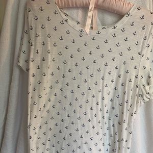 White tee with navy anchors! Nautical, Large